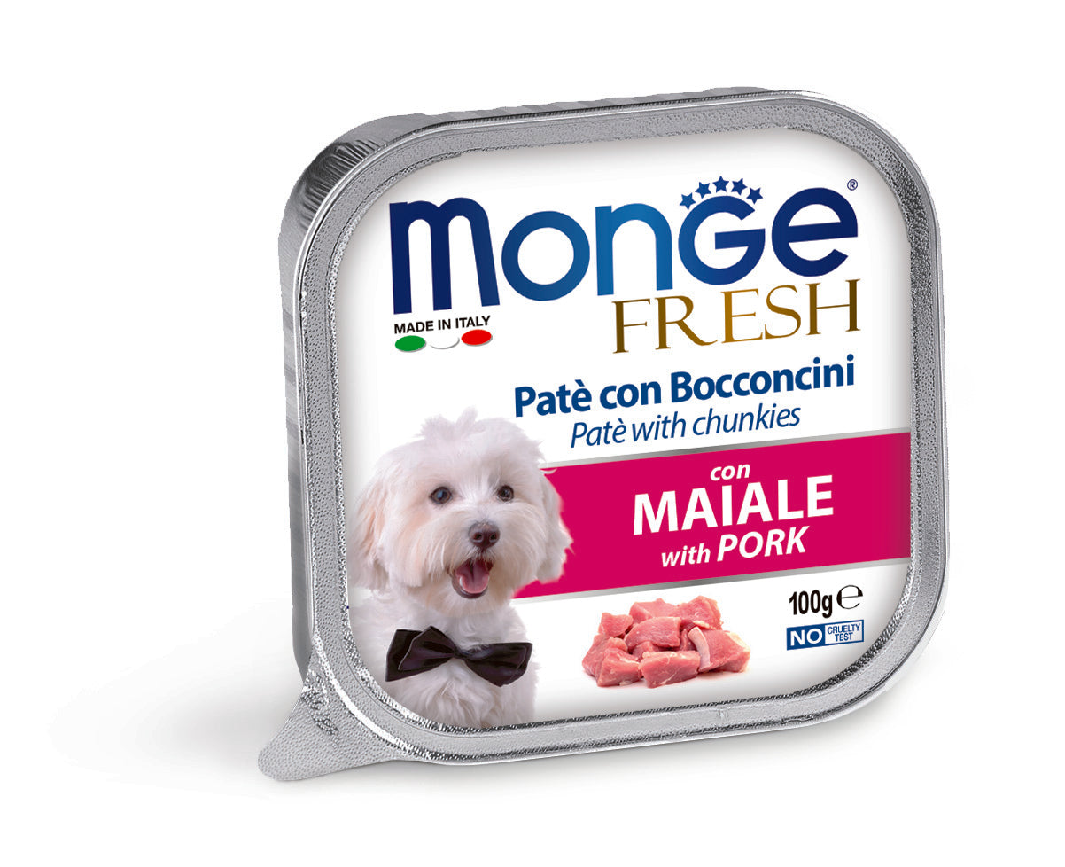 PROPET Monge WET Food For Dogs - Fresh - Complete Food Adult Pork
(Pâté & Chunkies) Alutray 100gr
(Box of 32)