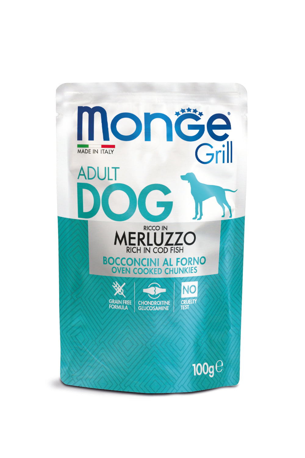 PROPET Monge WET Food For Dogs - Grill - Complete Food Adult Cod fish
(Chunkies) Pouch 100gr
(Box of 24)
