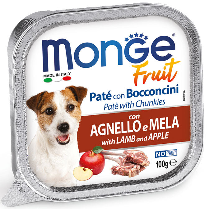 PROPET Monge WET Food For Dogs - Fruit - Complete Adult Lamb and Apple
(Pâté & Chunkies) Alutray 100gr
(Box of 32)