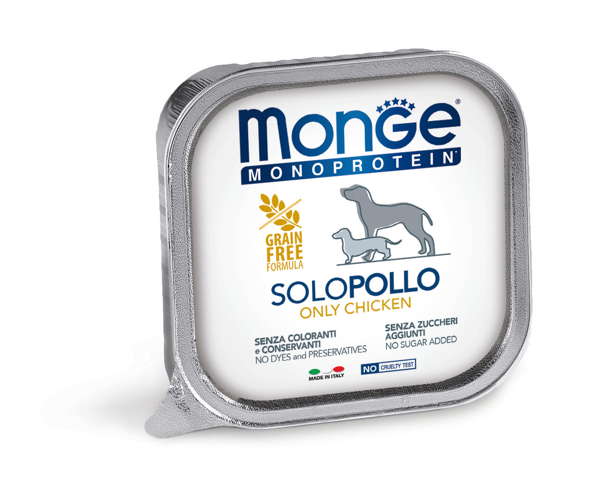 PROPET Monge WET Food For Dogs - Monoprotein - Complete Food Adult Only Chicken
(Pâté) Alutray 150gr
(Box of 24)