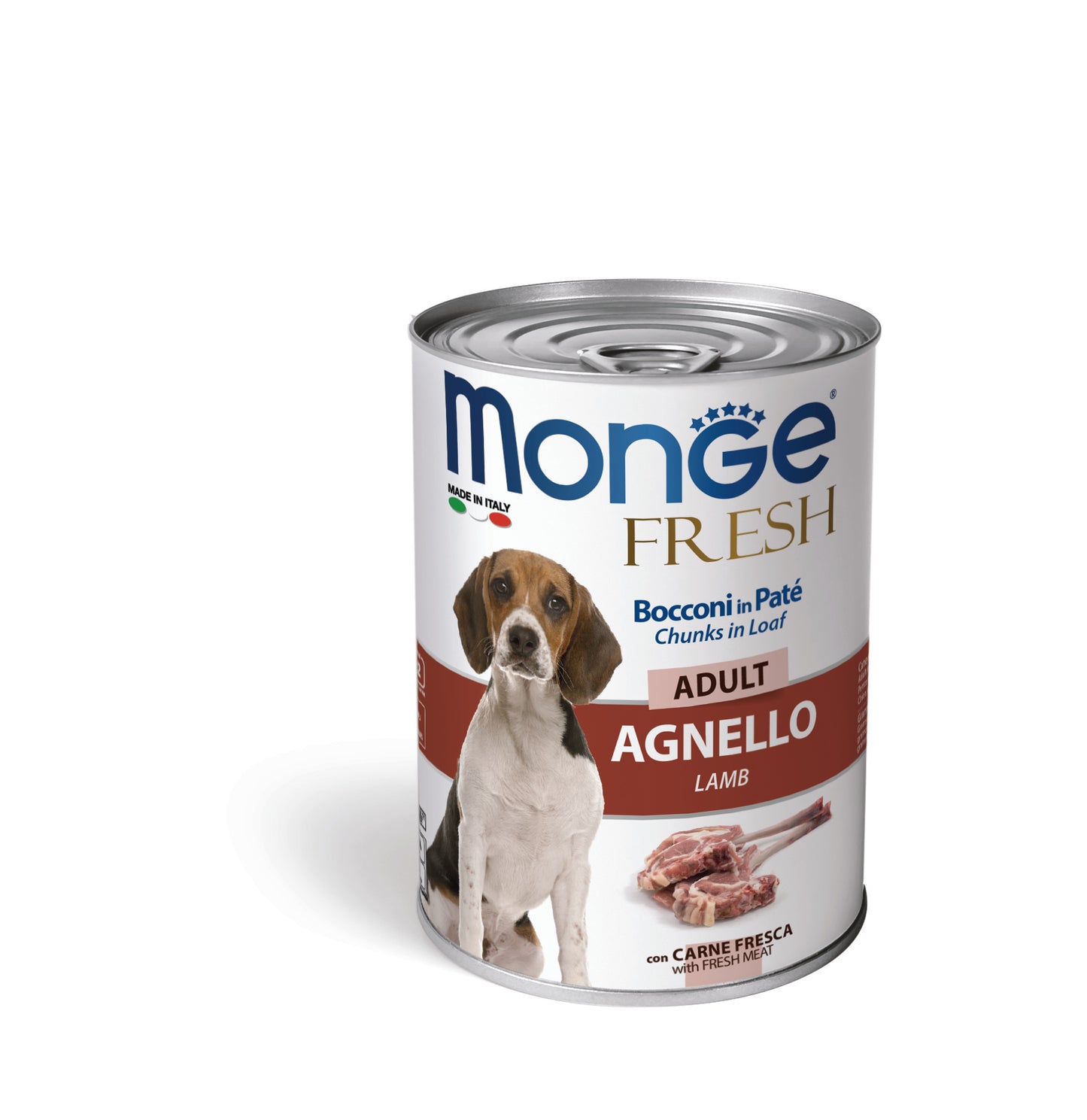 PROPET Monge WET Food For Dogs - Fresh - Complete Food Adult Lamb
(Chunks in Loaf) Cans 400gr
(Box of 24)