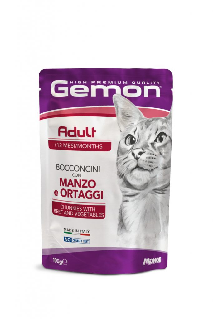PROPET Gemon Complete Food for Cats - Wet Pouches - Chunkies Adult Beef & Vegetables
(Chunkies) Pouch 100gr
(Box of 24)