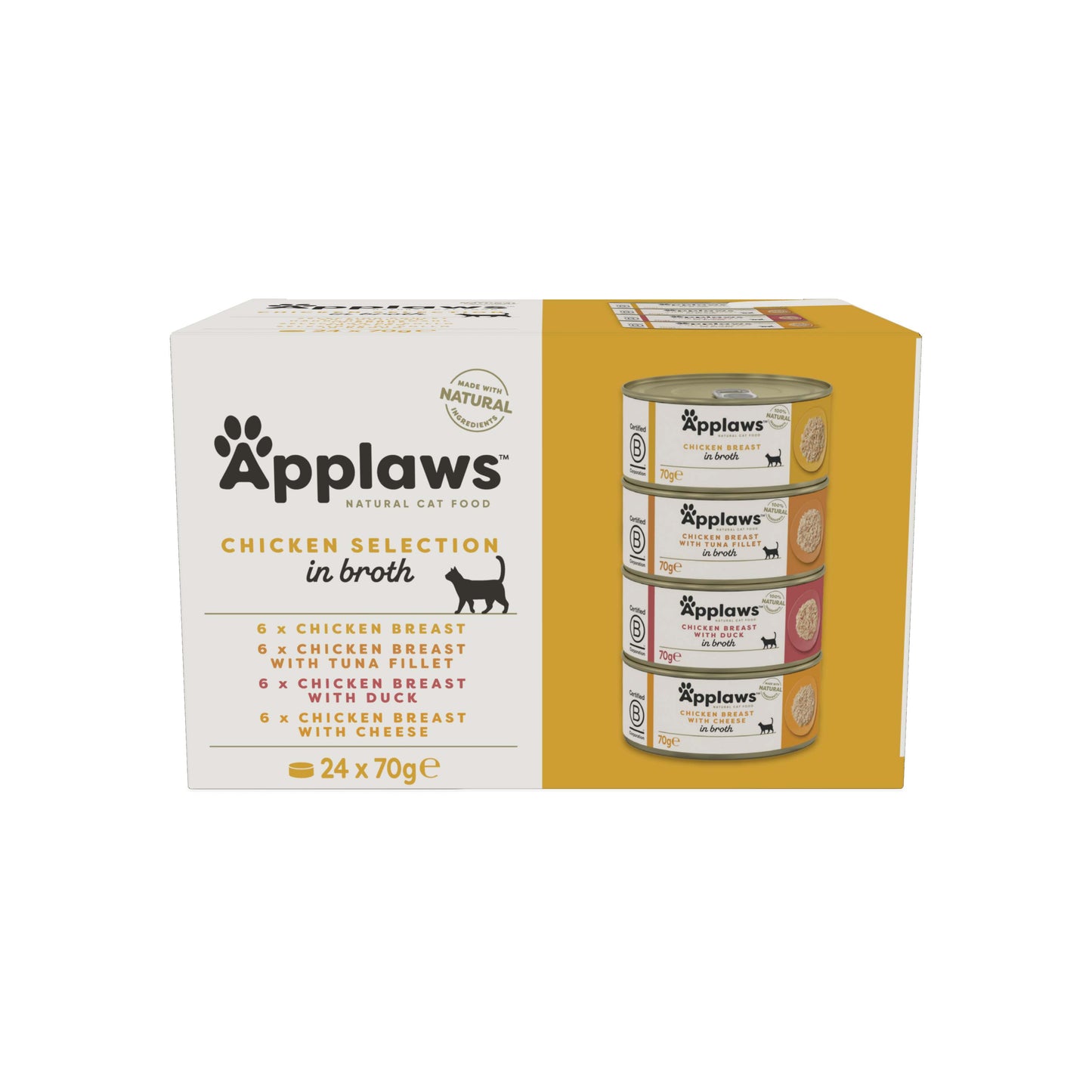 Applaws Cat Wet Food Multipack Broth Tins M/P Chicken Selection 70gx24