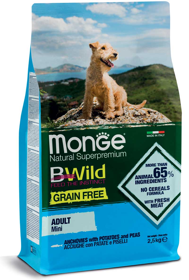 Monge Dog BWild Grain Free Adult Mini Sardellen, Kartoffeln & Erbsen
