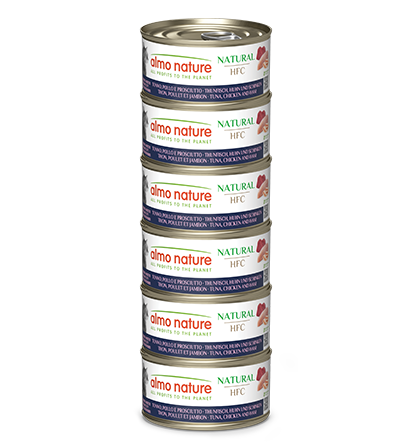 ALMO NATURE - Cat Wet Food HFC NATURAL MEGA TUNA , CHICKEN & HAM 6X70GR