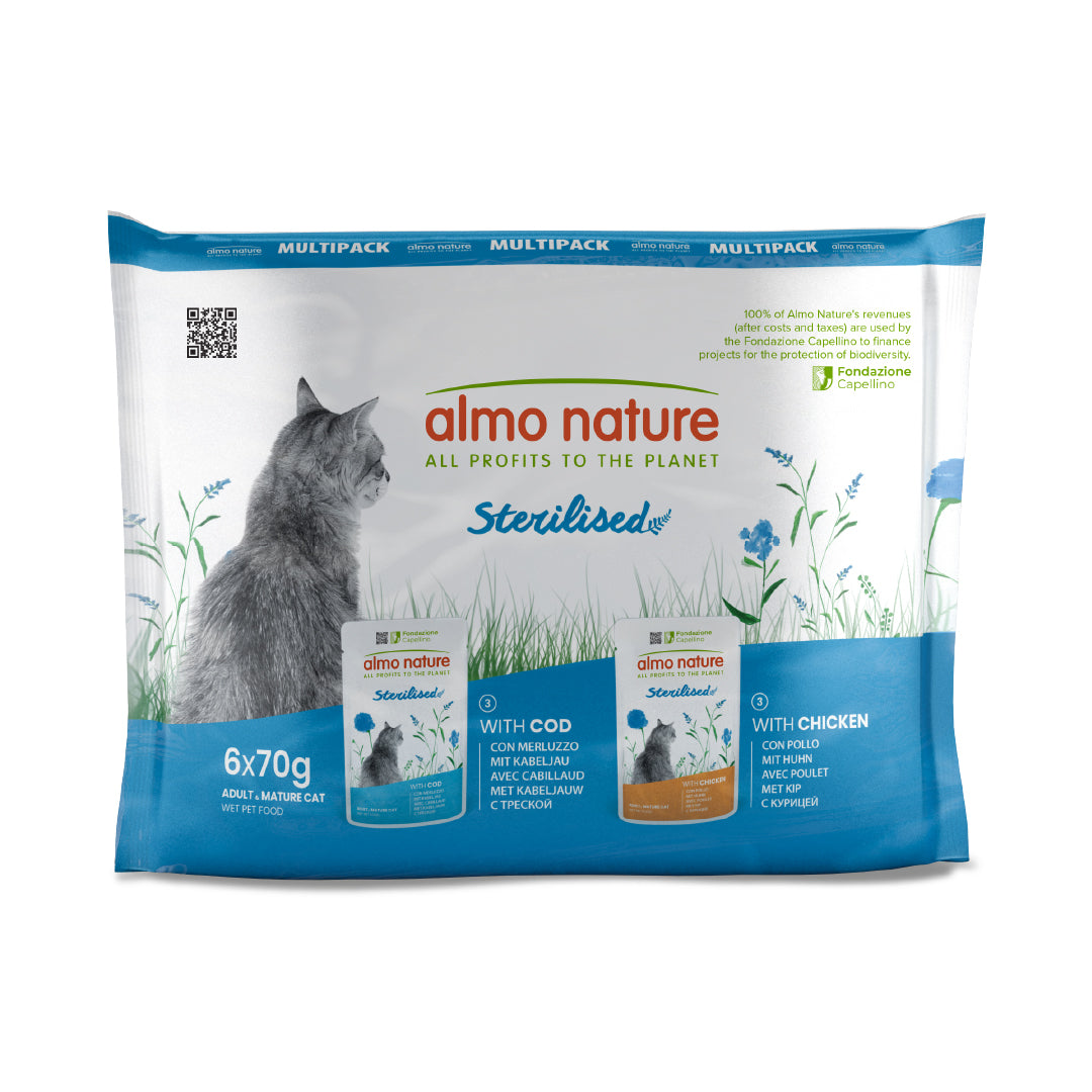 ALMO NATURE - Cat Wet Food MULTI STERILIZED COD / CHICKEN 6X70GR