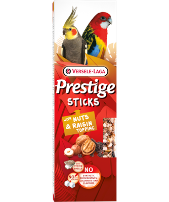 PROPET Versele-Laga Prestige - Snacks Sticks Big Parakeets
Nuts & Raisins 2 pieces 140gr
(Pack of 8)