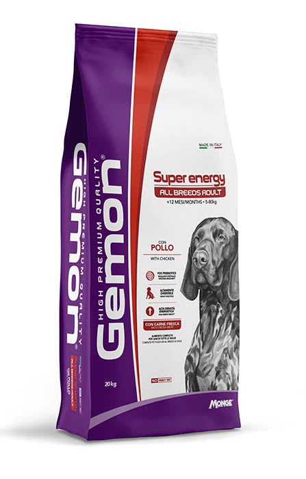 PROPET Gemon Complete Food for Dogs Dry  - Adult ActiveSuper Energy 
All Breeds
31/22
Calories Content:
4450kcal/kg Chicken 20Kg