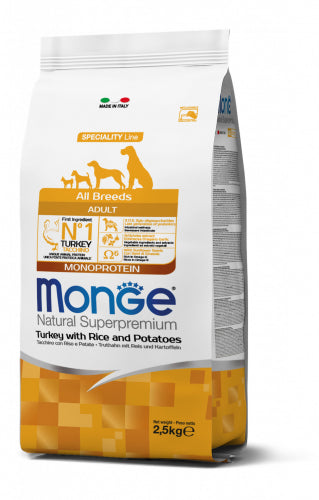 PROPET Monge Natural Superpremium Complete Food for Dogs All Breeds Adult Adult
All Breeds Turkey with Rice & Potatoes
Monoprotein 2.5Kg