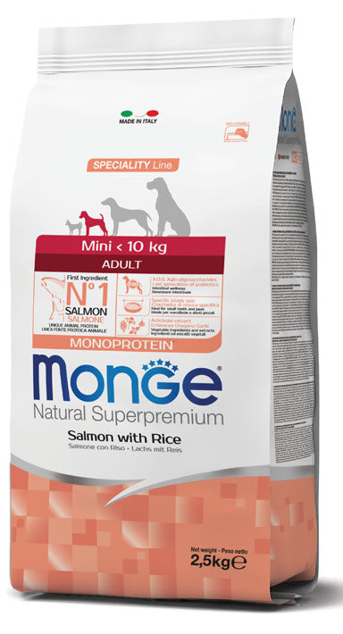 PROPET Monge Natural Superpremium Complete Food for Dogs Speciality Lne Mini Adult
Mini Salmon with Rice
Monoprotein 2.5Kg