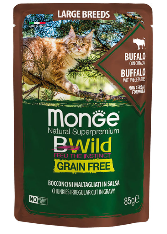 PROPET Monge Bwild Complete Food for Cats Wet All Life Stage
Large Breed Cats Buffalo with Vegetables
(Chunkies) Pouch 85gr
(Box of 28)