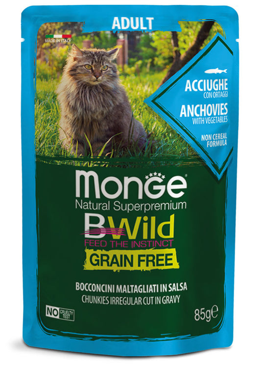 PROPET Monge Bwild Complete Food for Cats Wet Adult Anchovies with Vegetables
(Chunkies) Pouch 85gr
(Box of 28)