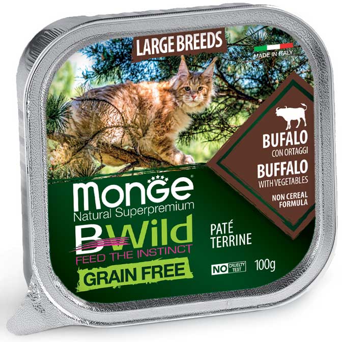 PROPET Monge Bwild Complete Food for Cats Wet All Life Stage
Large Breed Cats Buffalo with Vegetables
(Pâté Terrine) Alutray 100gr
(Box of 32)