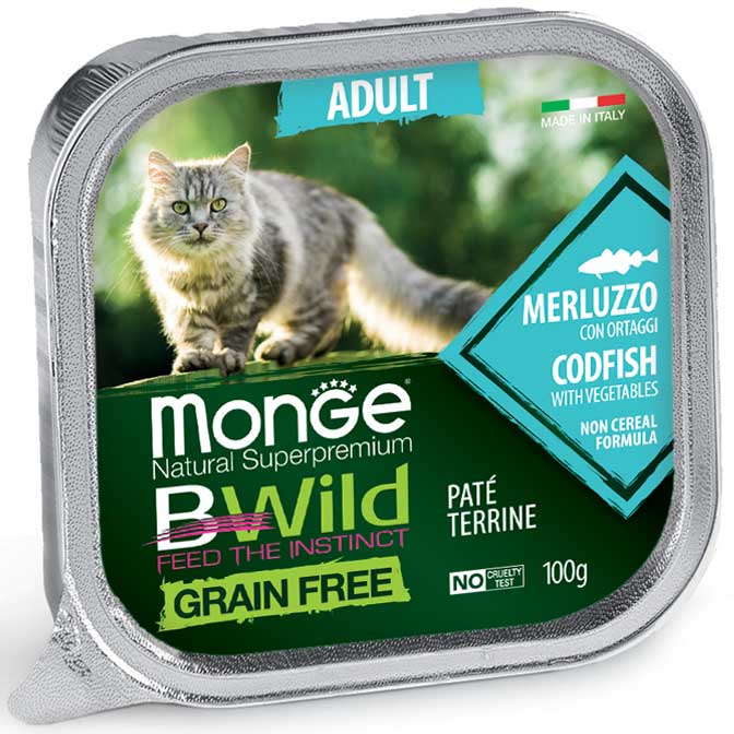 PROPET Monge Bwild Complete Food for Cats Wet Adult Cod Fish with Vegetables
(Pâté Terrine) Alutray 100gr
(Box of 32)