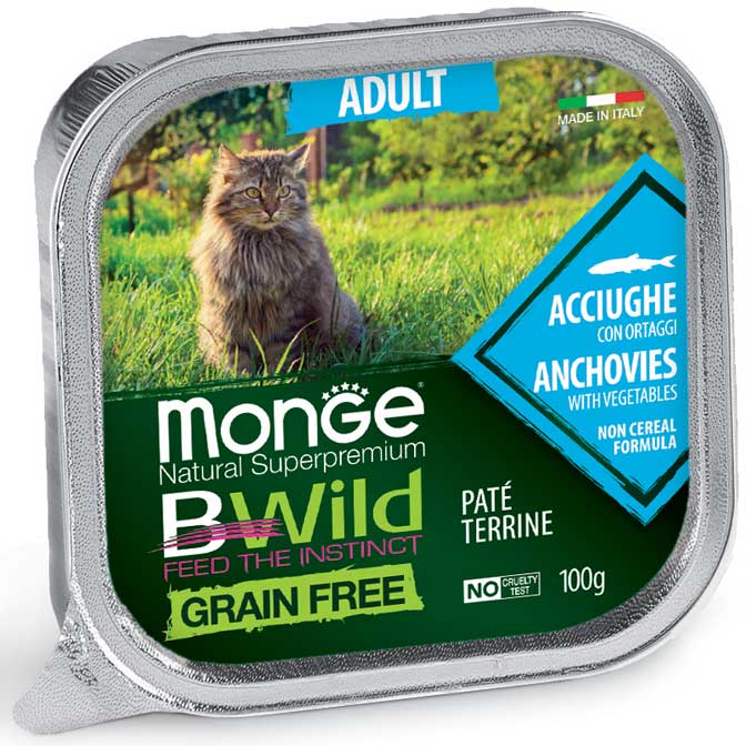 PROPET Monge Bwild Complete Food for Cats Wet Adult Anchovies with Vegetables
(Pâté Terrine) Alutray 100gr
(Box of 32)