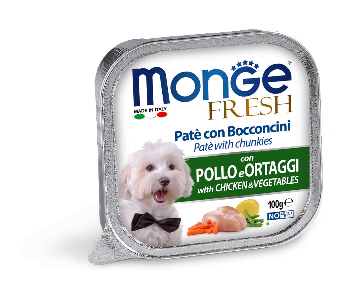 PROPET Monge WET Food For Dogs - Fresh - Complete Food Adult Chicken & Vegetables
(Pâté & Chunkies) Alutray 100gr
(Box of 32)
