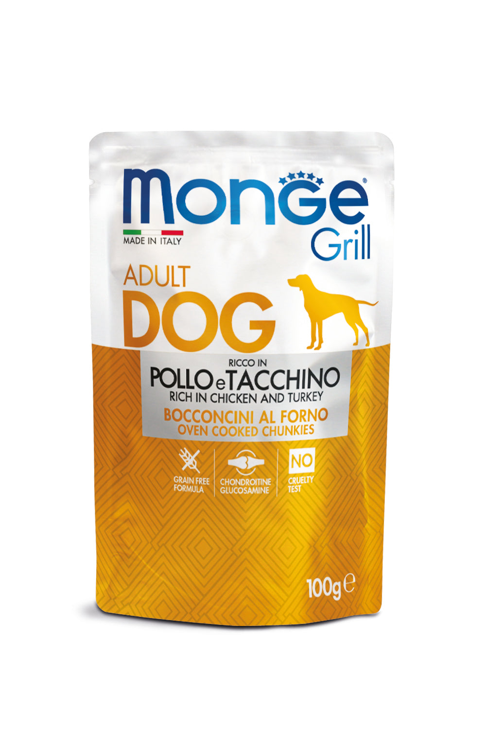 PROPET Monge WET Food For Dogs - Grill - Complete Food Adult Chicken & Turkey
(Chunkies) Pouch 100gr
(Box of 24)