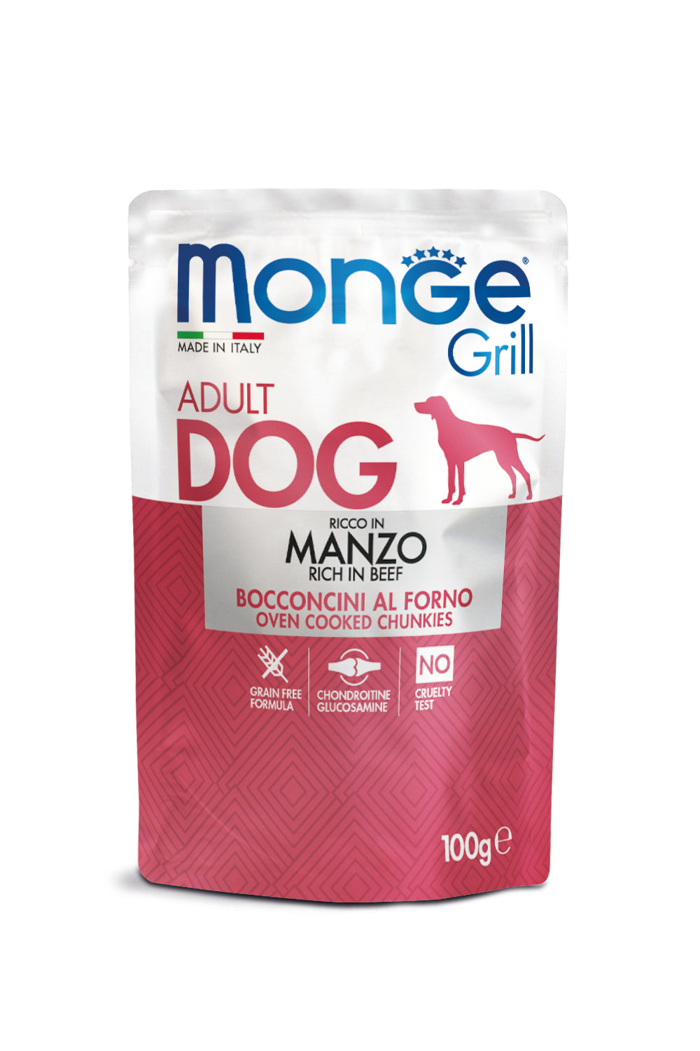 PROPET Monge WET Food For Dogs - Grill - Complete Food Adult Beef
(Chunkies) Pouch 100gr
(Box of 24)