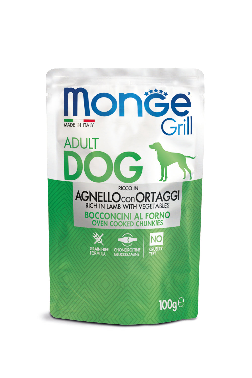 PROPET Monge WET Food For Dogs - Grill - Complete Food Adult Lamb & Vegetables
(Chunkies) Pouch 100gr
(Box of 24)