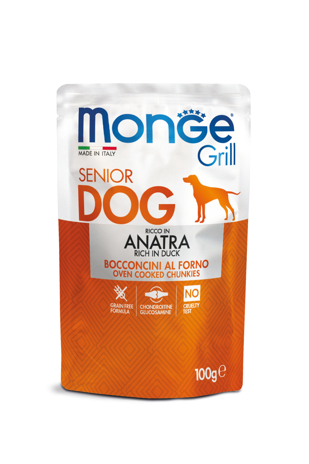 PROPET Monge WET Food For Dogs - Grill - Complete Food Senior Duck
(Chunkies) Pouch 100gr
(Box of 24)