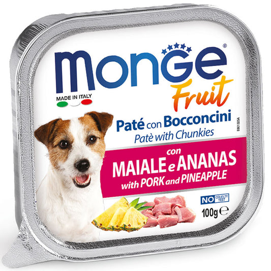 PROPET Monge WET Food For Dogs - Fruit - Complete Adult Pork and Pineapple
(Pâté & Chunkies) Alutray 100gr
(Box of 32)