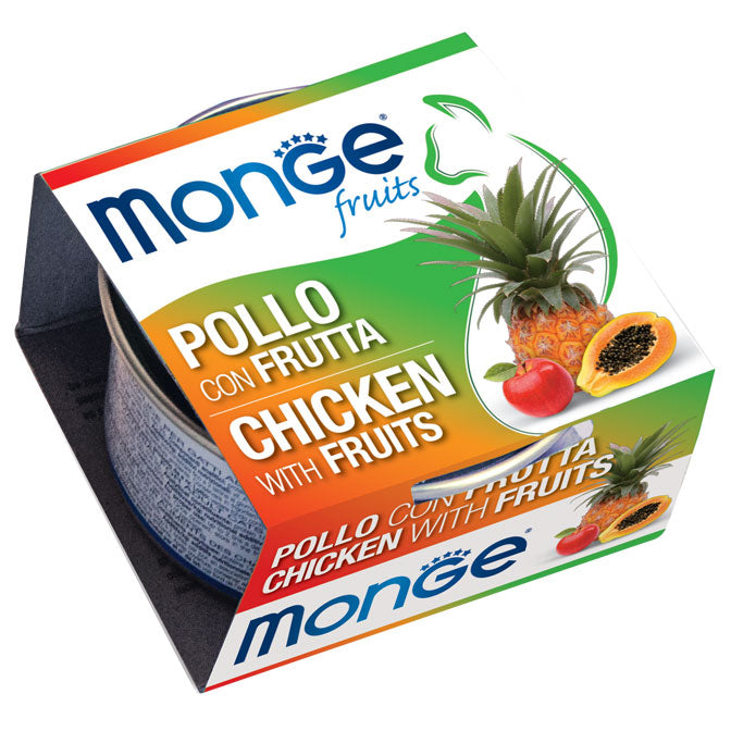 PROPET Monge WET Food For Cats - Fruit - Complementary Food Adult Chicken & Fruits Cans 80gr
(Box of 24)