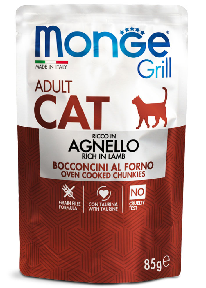 PROPET Monge WET Food For Cats - Grill - Complete Food Adult Lamb
(Chunkies) Pouch 85gr
(Box of 28)