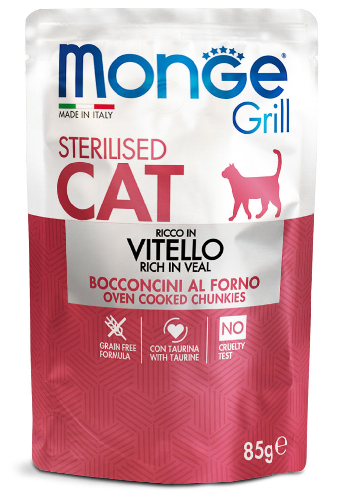PROPET Monge WET Food For Cats - Grill - Complete Food Sterilised Veal
(Chunkies) Pouch 85gr
(Box of 28)