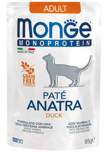 PROPET Monge WET Food For Cats - Monoprotein - Complete Food Adult Duck
(Pâté) Pouch 85gr
(Box of 28)
