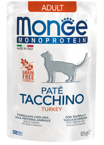 PROPET Monge WET Food For Cats - Monoprotein - Complete Food Adult Turkey
(Pâté) Pouch 85gr
(Box of 28)