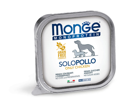 PROPET Monge WET Food For Dogs - Monoprotein - Complete Food Adult Only Chicken
(Pâté) Alutray 150gr
(Box of 24)
