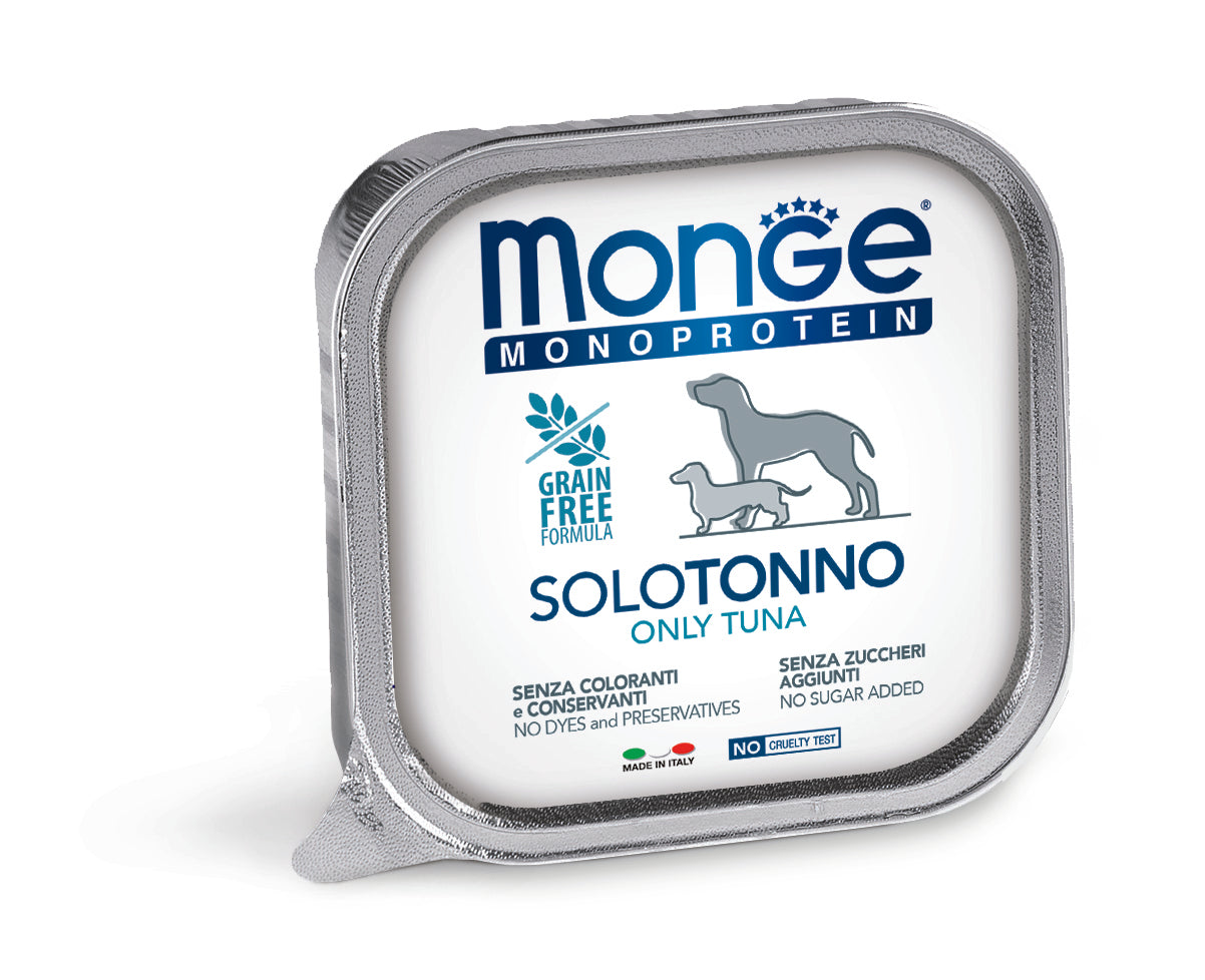PROPET Monge WET Food For Dogs - Monoprotein - Complete Food Adult Only Tuna
(Pâté) Alutray 150gr
(Box of 24)