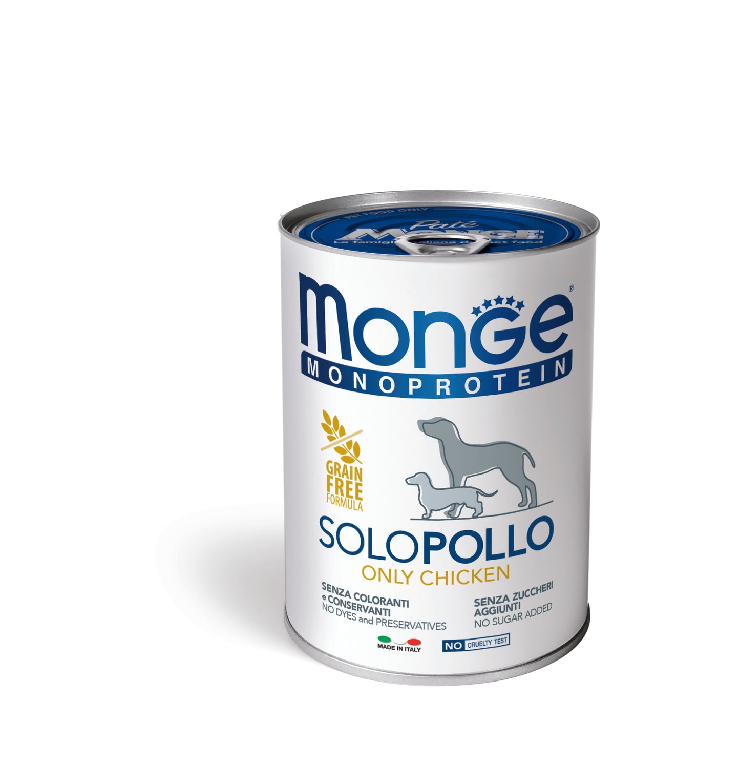 PROPET Monge WET Food For Dogs - Monoprotein - Complete Food Adult Only Chicken
(Pâté) Cans 400gr
(Box of 24)