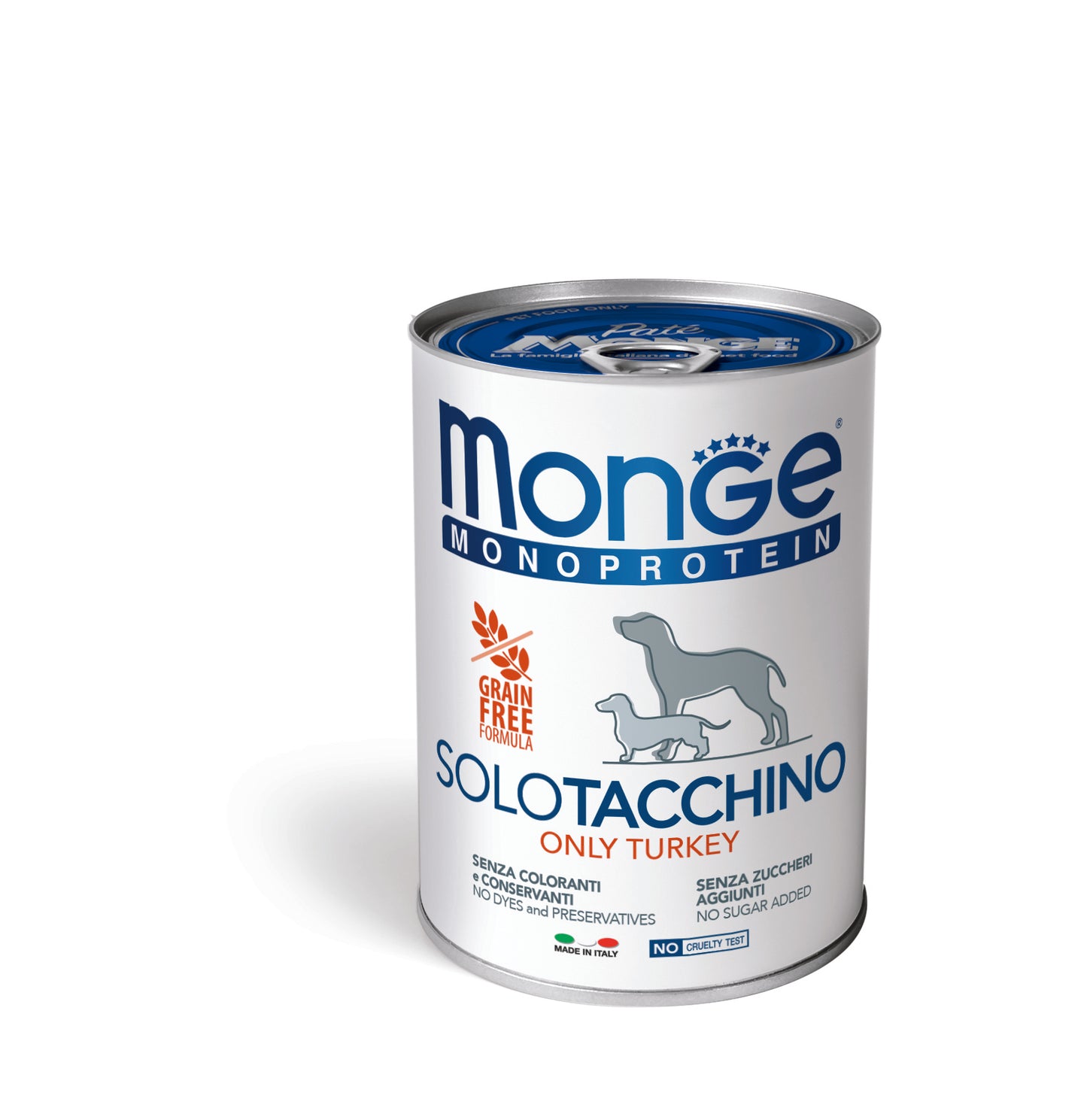 PROPET Monge WET Food For Dogs - Monoprotein - Complete Food Adult Only Turkey
(Pâté) Cans 400gr
(Box of 24)