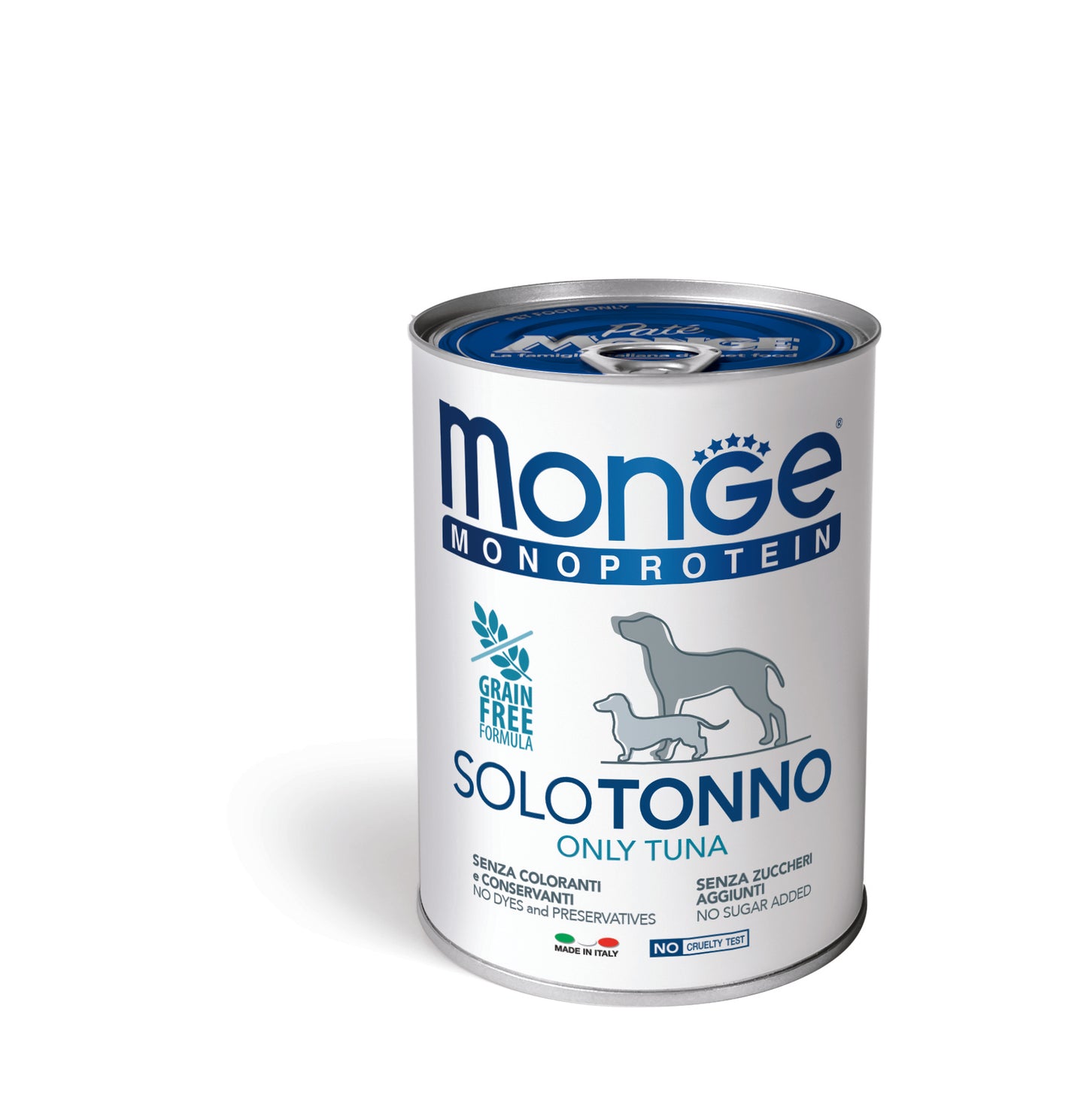 PROPET Monge WET Food For Dogs - Monoprotein - Complete Food Adult Only Tuna
(Pâté) Cans 400gr
(Box of 24)