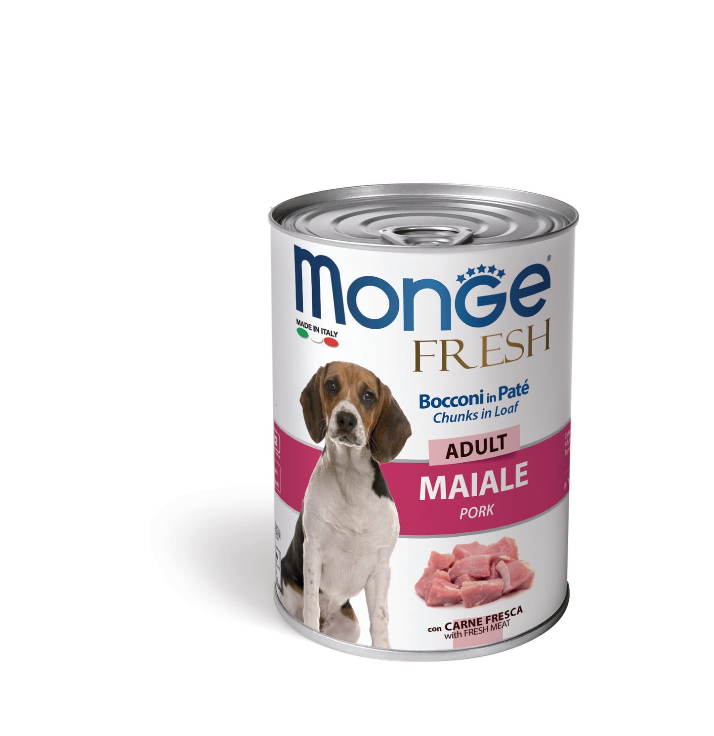PROPET Monge WET Food For Dogs - Fresh - Complete Food Adult Pork
(Chunks in Loaf) Cans 400gr
(Box of 24)