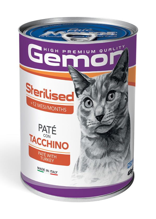 PROPET Gemon Complete Food for Cats - Wet Cans - Pâté Adult
Sterilised Turkey
(Pâté) Cans 400gr
(Box of 24)