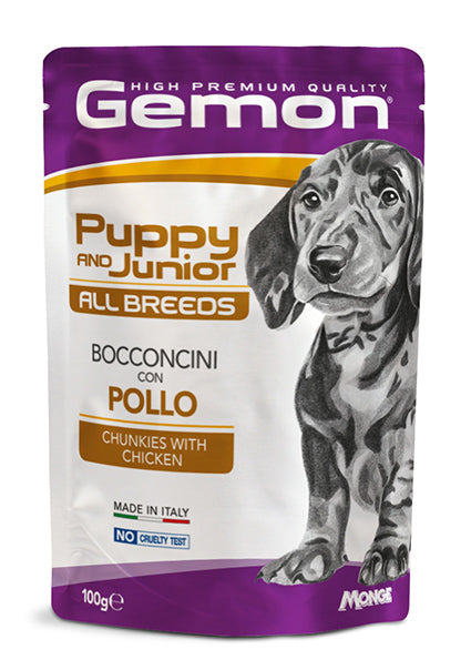 PROPET Gemon Complete Food for Dogs - Wet Pouches - Chunkies Puppy & Junior
All Breeds Chicken
(Chunkies) Pouch 100gr
(Box of 24)