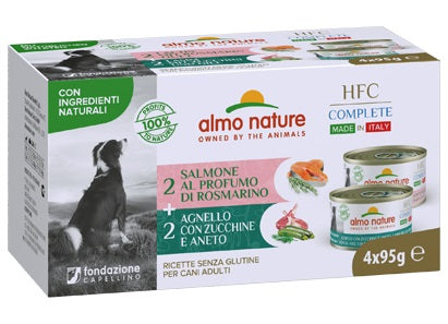 ALMO NATURE - Dog Wet Food LAMB & ZUCCHINI/SALMON & ROSEMARY 4X95GR