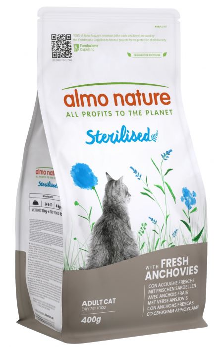 ALMO NATURE - Cat Dry Food FUNCTIONAL STERILIZED ANCHOVIES & RICE 400GR