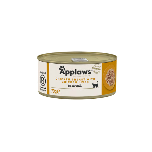 Applaws Cat Wet Food Adult Broth Tins Chicken Breast and Cheese 156g-24