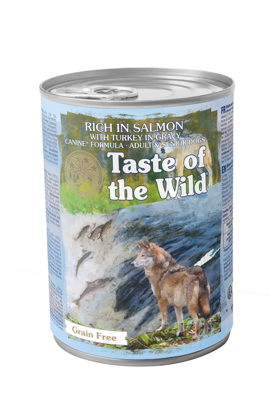 PROPET Taste of The Wild Super Premium Complete Food for Dogs Wet Food - Grain Free - All Breeds/All Life Stages Adult/Senior Salmon & Turkey
in Gravy Cans 390gr
(Box of 12)