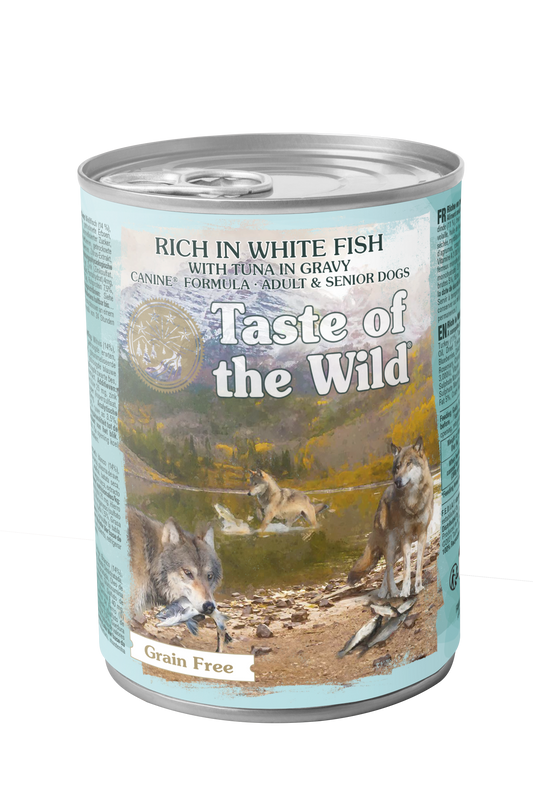 PROPET Taste of The Wild Super Premium Complete Food for Dogs Wet Food - Grain Free - All Breeds/All Life Stages Adult/Senior White Fish & Tuna
in Gravy Cans 390gr
(Box of 12)