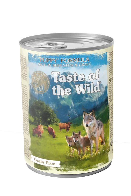PROPET Taste of The Wild Super Premium Complete Food for Dogs Wet Food - Grain Free - All Breeds/All Life Stages Puppy Beef Stew
in Gravy Cans 390gr
(Box of 12)