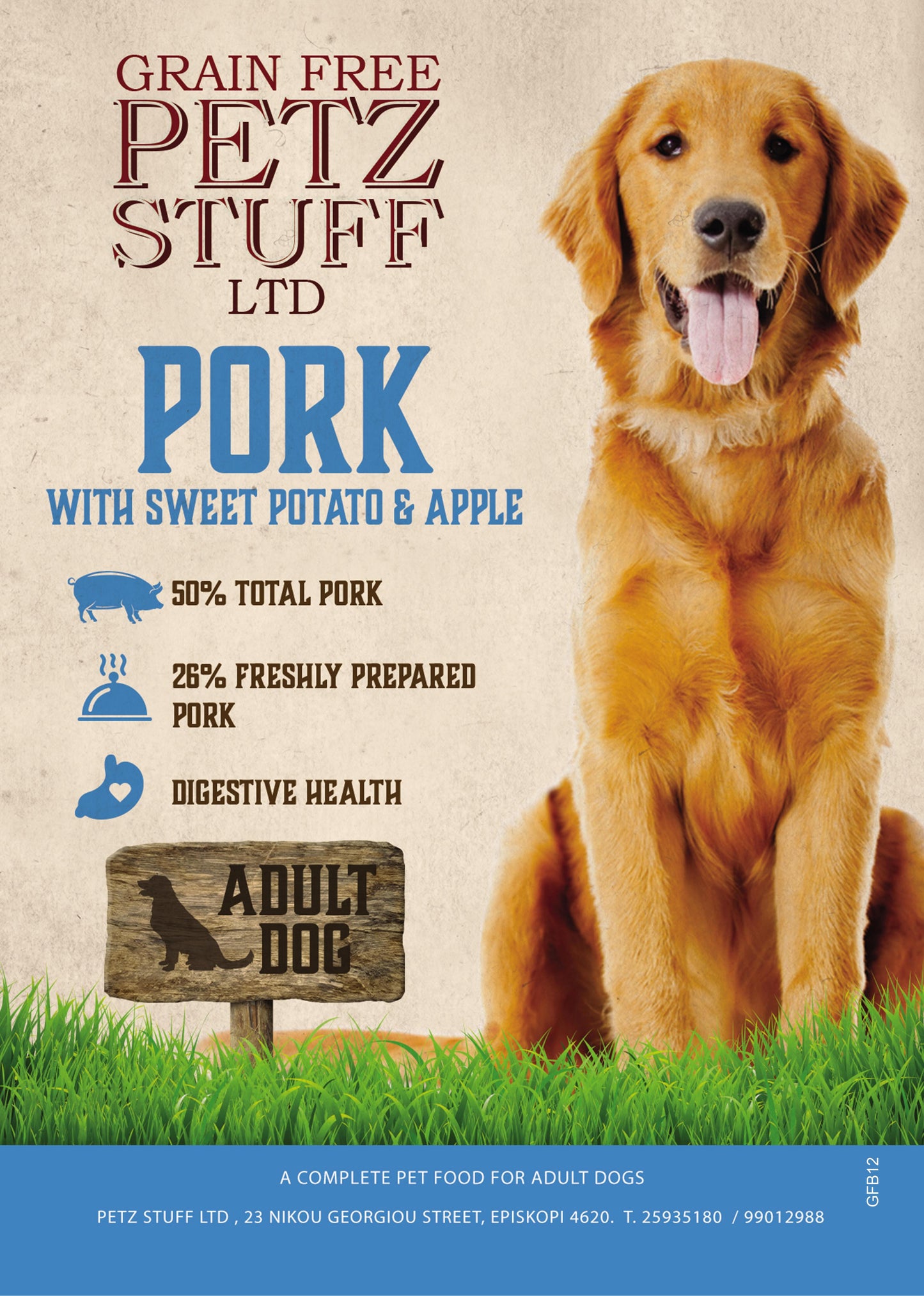 PETZ STUFF 12kg GF Pork With Sweet Potato & Apple GAFoil/NL
