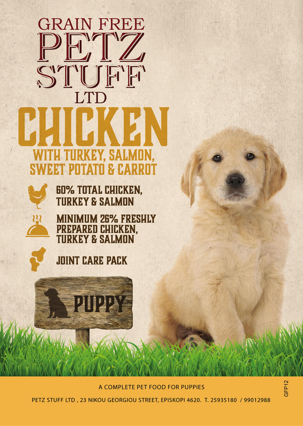 PETZ STUFF 12kg Puppy GF Chicken w Turkey,Salmon,SPot &Carrot GAFoil/NL