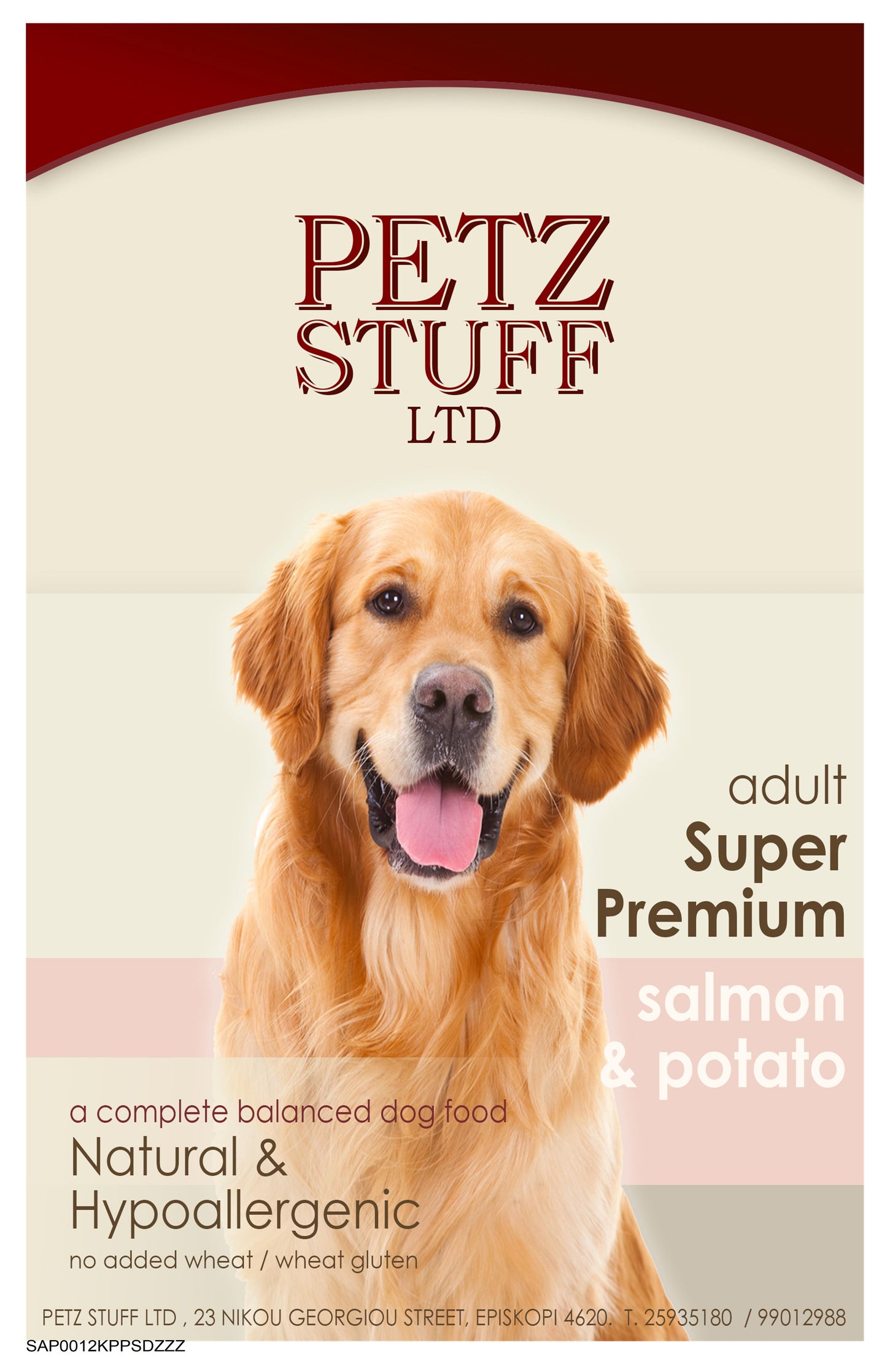 PETZ STUFF 12kg SP Salmon With Potato Dog Food Dry PT/A4-BL