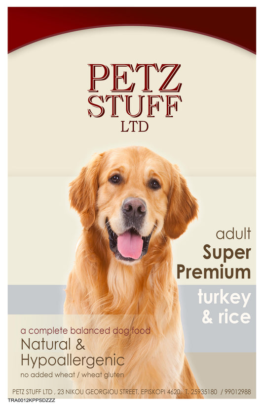 PETZ STUFF 12kg SP Turkey With Rice Dog Food Dry PT/A4-BL