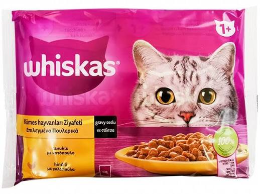 Whiskas 1+ Selected Poultry (Chicken & Turkey) in Gravy (4x85g)